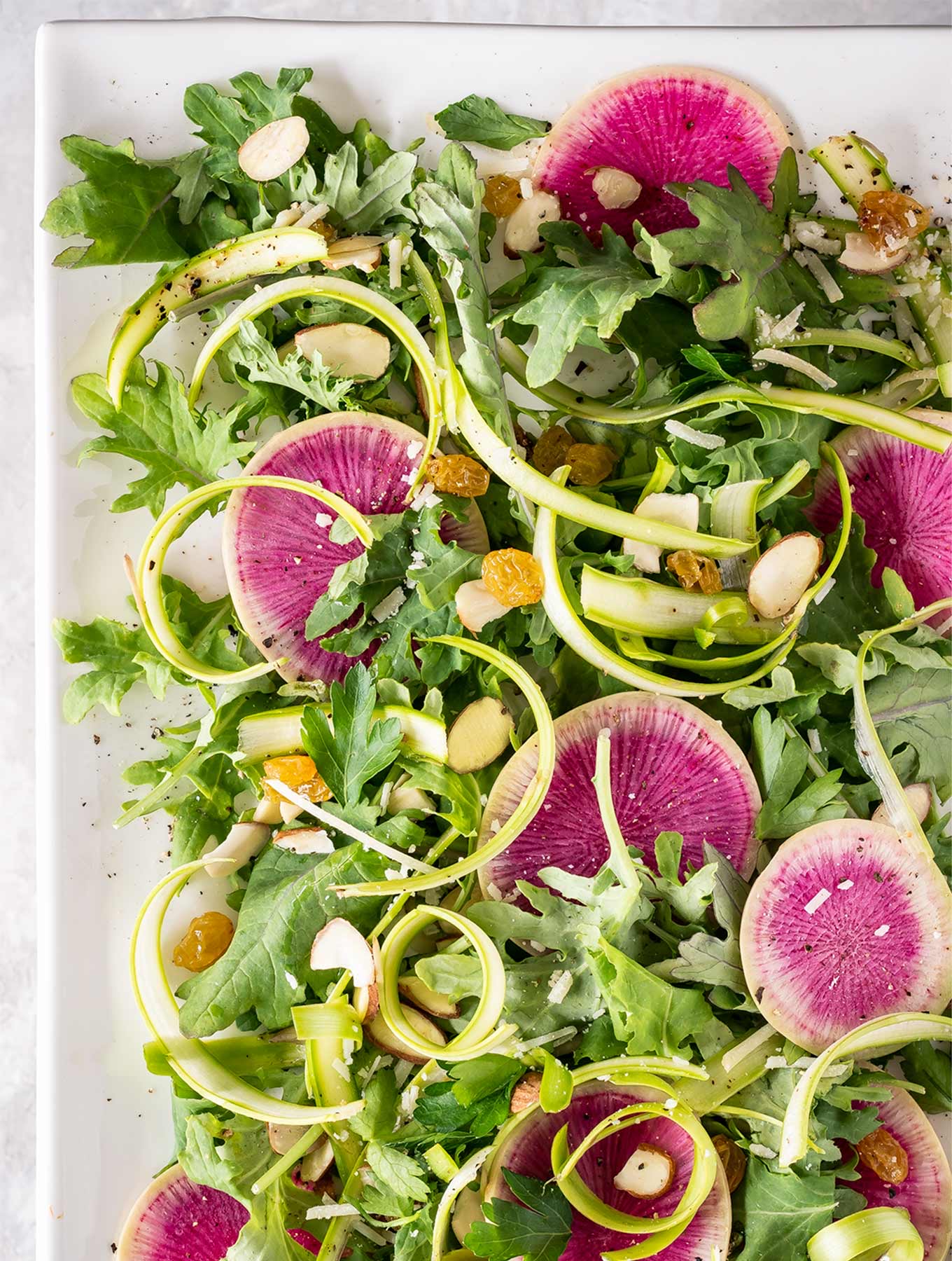 Shaved Asparagus & Watermelon Radish Salad with Lemon Vinaigrette