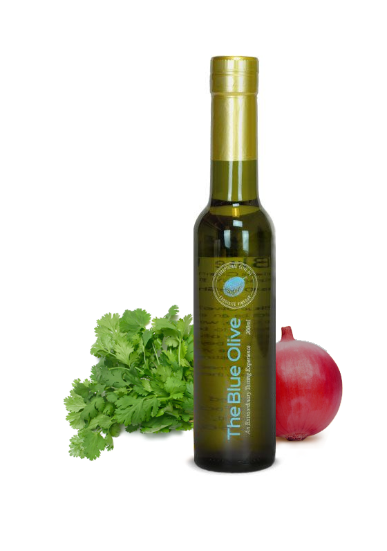 cilantro and red onion infused extra virgin olive oil
