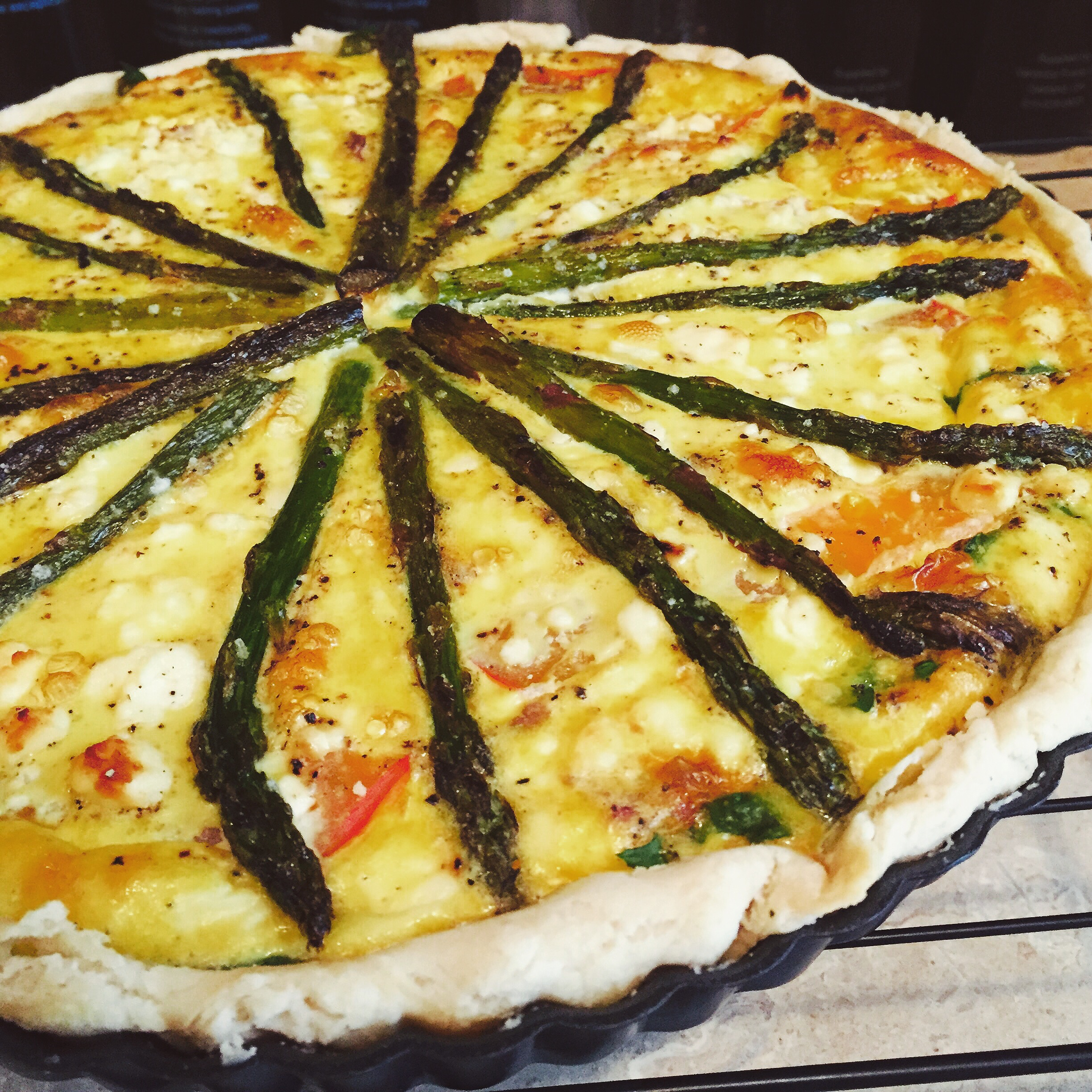 Asparagus, Bacon and Feta Quiche with Olive Oil Infused Crust